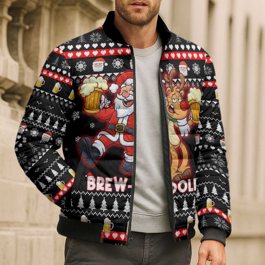 Christmas Brewdolph Reindeer Bomber Puffer Jacket Xmas Holiday Patterns - Wonder Print Shop