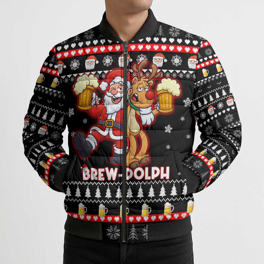 Christmas Brewdolph Reindeer Bomber Puffer Jacket Xmas Holiday Patterns - Wonder Print Shop