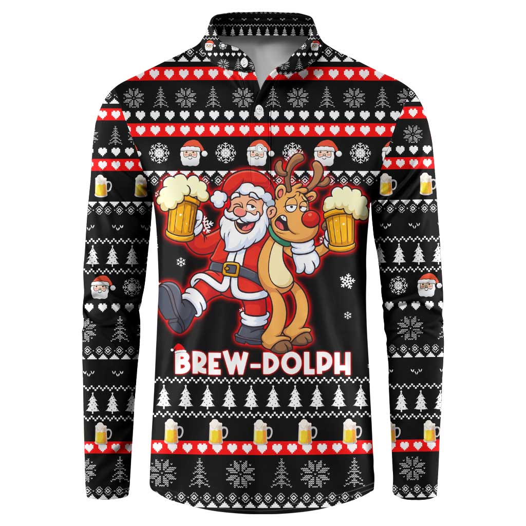 Christmas Brewdolph Reindeer Button Sweatshirt Xmas Holiday Patterns - Wonder Print Shop
