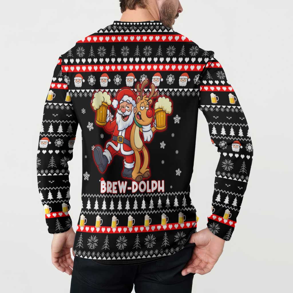Christmas Brewdolph Reindeer Button Sweatshirt Xmas Holiday Patterns - Wonder Print Shop