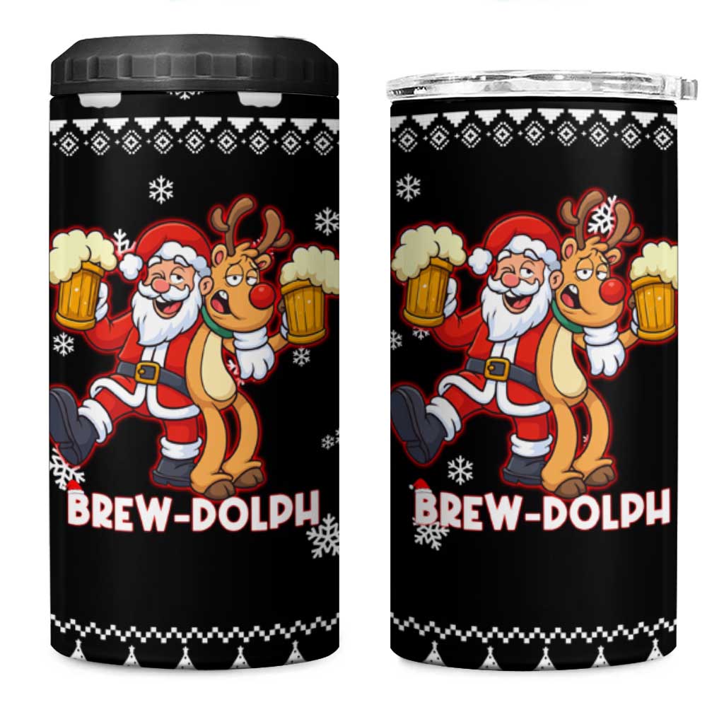 Christmas Brewdolph Reindeer 4 in 1 Can Cooler Tumbler Xmas Holiday Patterns - Wonder Print Shop