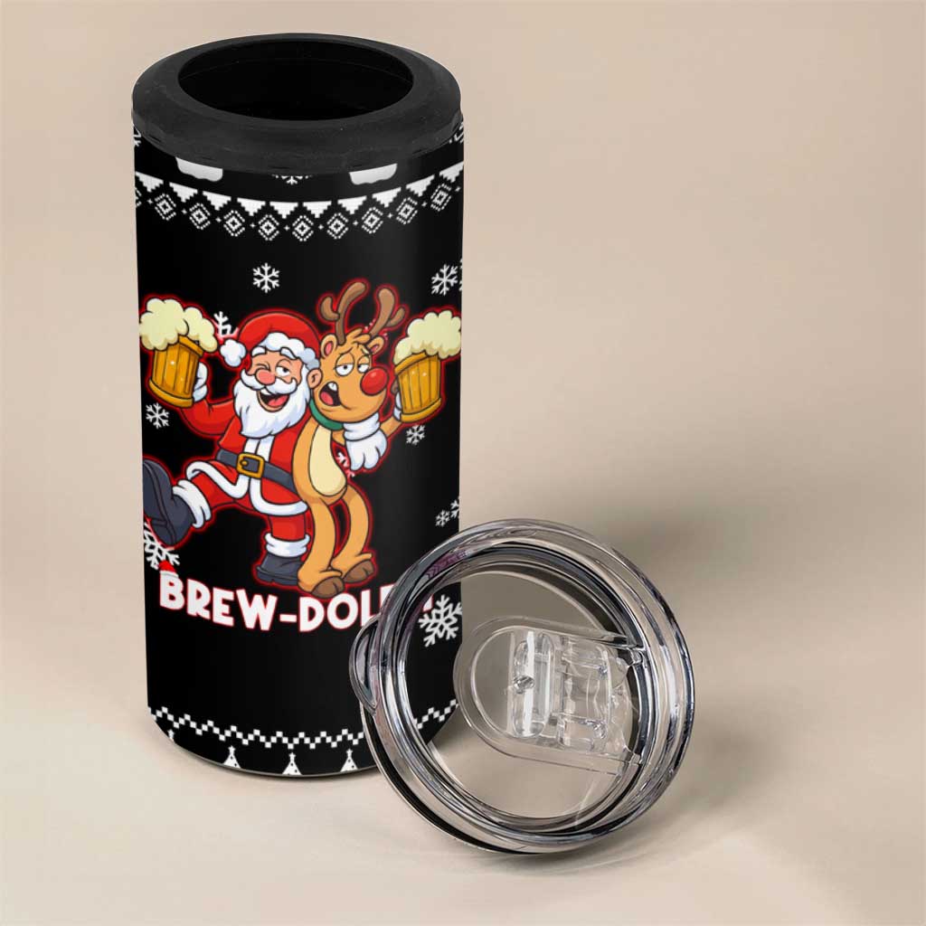 Christmas Brewdolph Reindeer 4 in 1 Can Cooler Tumbler Xmas Holiday Patterns - Wonder Print Shop