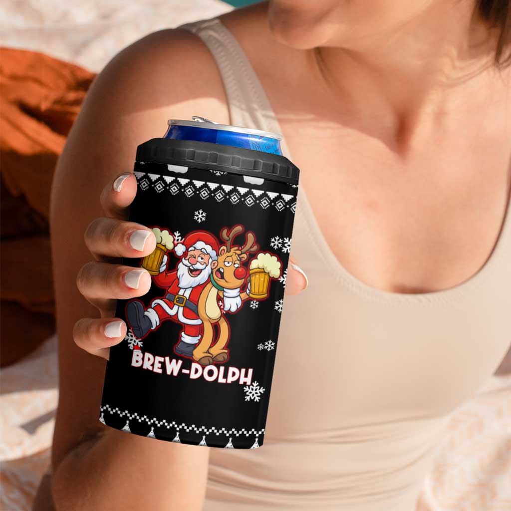 Christmas Brewdolph Reindeer 4 in 1 Can Cooler Tumbler Xmas Holiday Patterns - Wonder Print Shop
