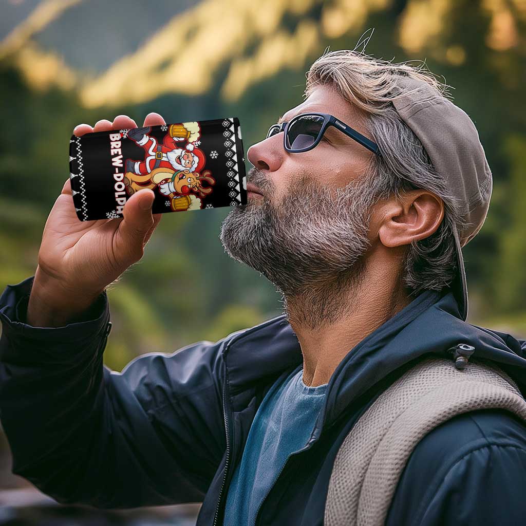 Christmas Brewdolph Reindeer 4 in 1 Can Cooler Tumbler Xmas Holiday Patterns - Wonder Print Shop