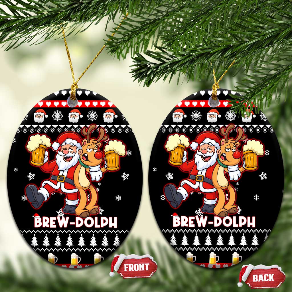 Christmas Brewdolph Reindeer Ceramic Ornament Xmas Holiday Patterns - Wonder Print Shop