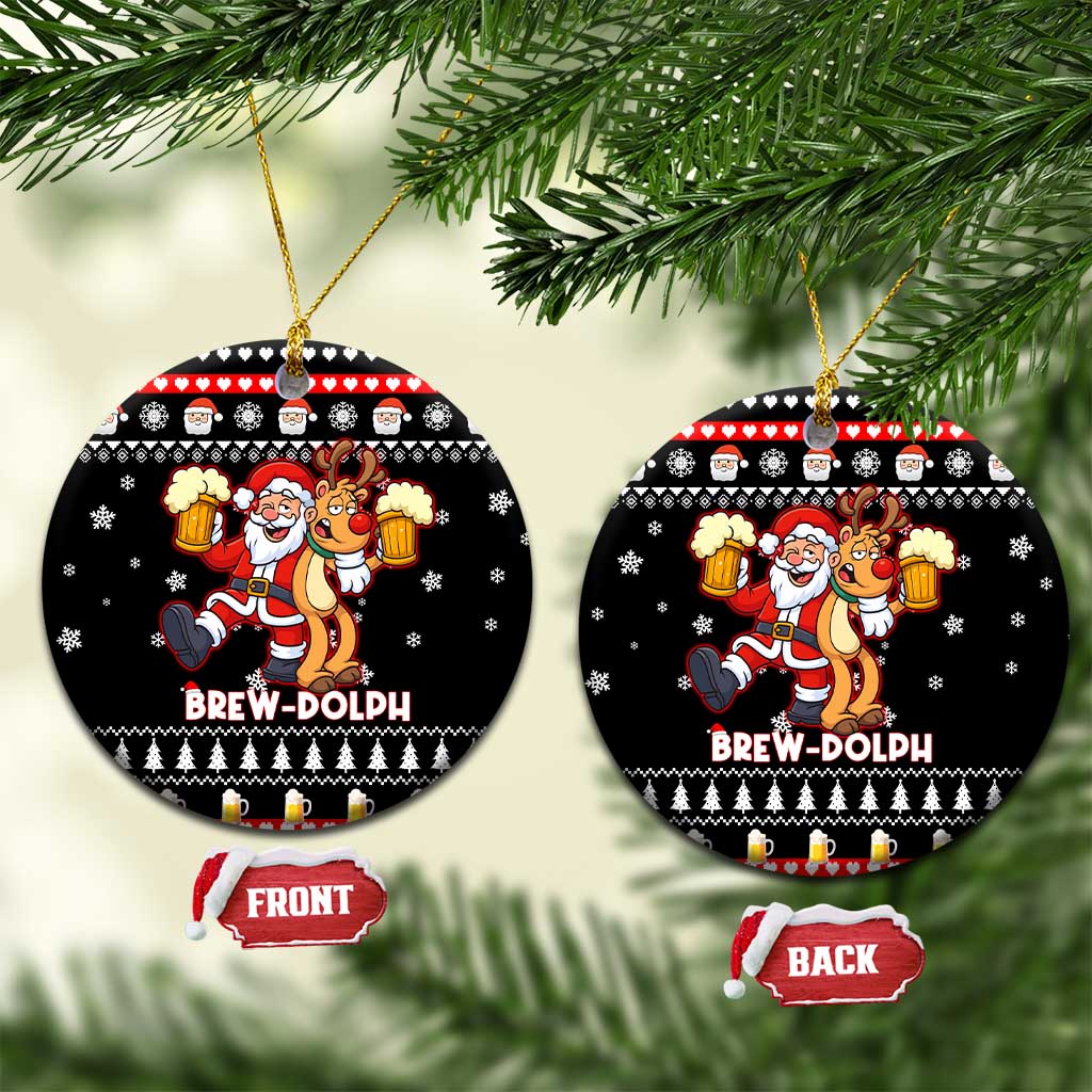Christmas Brewdolph Reindeer Ceramic Ornament Xmas Holiday Patterns - Wonder Print Shop