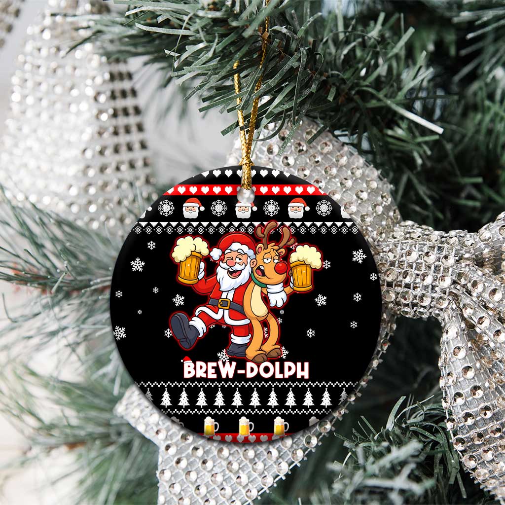 Christmas Brewdolph Reindeer Ceramic Ornament Xmas Holiday Patterns - Wonder Print Shop