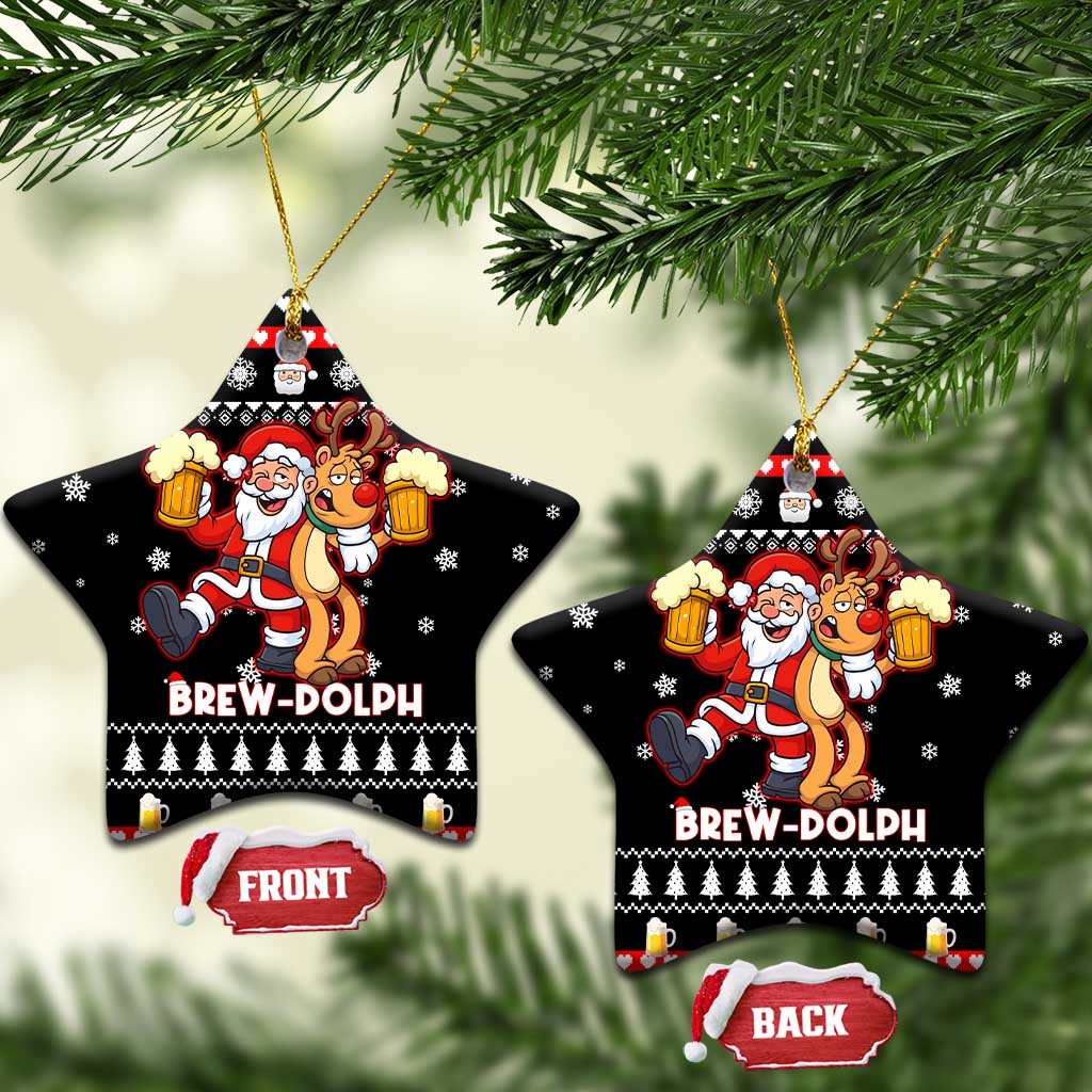 Christmas Brewdolph Reindeer Ceramic Ornament Xmas Holiday Patterns - Wonder Print Shop