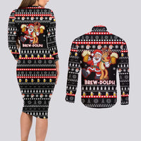 Christmas Brewdolph Reindeer Couples Matching Long Sleeve Bodycon Dress and Long Sleeve Button Shirt Xmas Holiday Patterns - Wonder Print Shop