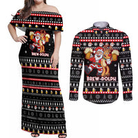 Christmas Brewdolph Reindeer Couples Matching Off Shoulder Maxi Dress and Long Sleeve Button Shirt Xmas Holiday Patterns - Wonder Print Shop