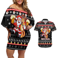 Christmas Brewdolph Reindeer Couples Matching Off Shoulder Short Dress and Hawaiian Shirt Xmas Holiday Patterns - Wonder Print Shop