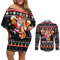 Christmas Brewdolph Reindeer Couples Matching Off Shoulder Short Dress and Long Sleeve Button Shirt Xmas Holiday Patterns - Wonder Print Shop