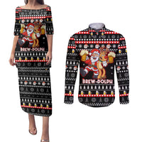 Christmas Brewdolph Reindeer Couples Matching Puletasi and Long Sleeve Button Shirt Xmas Holiday Patterns - Wonder Print Shop