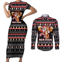 Christmas Brewdolph Reindeer Couples Matching Short Sleeve Bodycon Dress and Long Sleeve Button Shirt Xmas Holiday Patterns - Wonder Print Shop