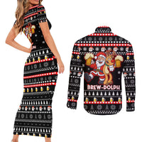 Christmas Brewdolph Reindeer Couples Matching Short Sleeve Bodycon Dress and Long Sleeve Button Shirt Xmas Holiday Patterns - Wonder Print Shop