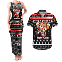 Christmas Brewdolph Reindeer Couples Matching Tank Maxi Dress and Hawaiian Shirt Xmas Holiday Patterns - Wonder Print Shop