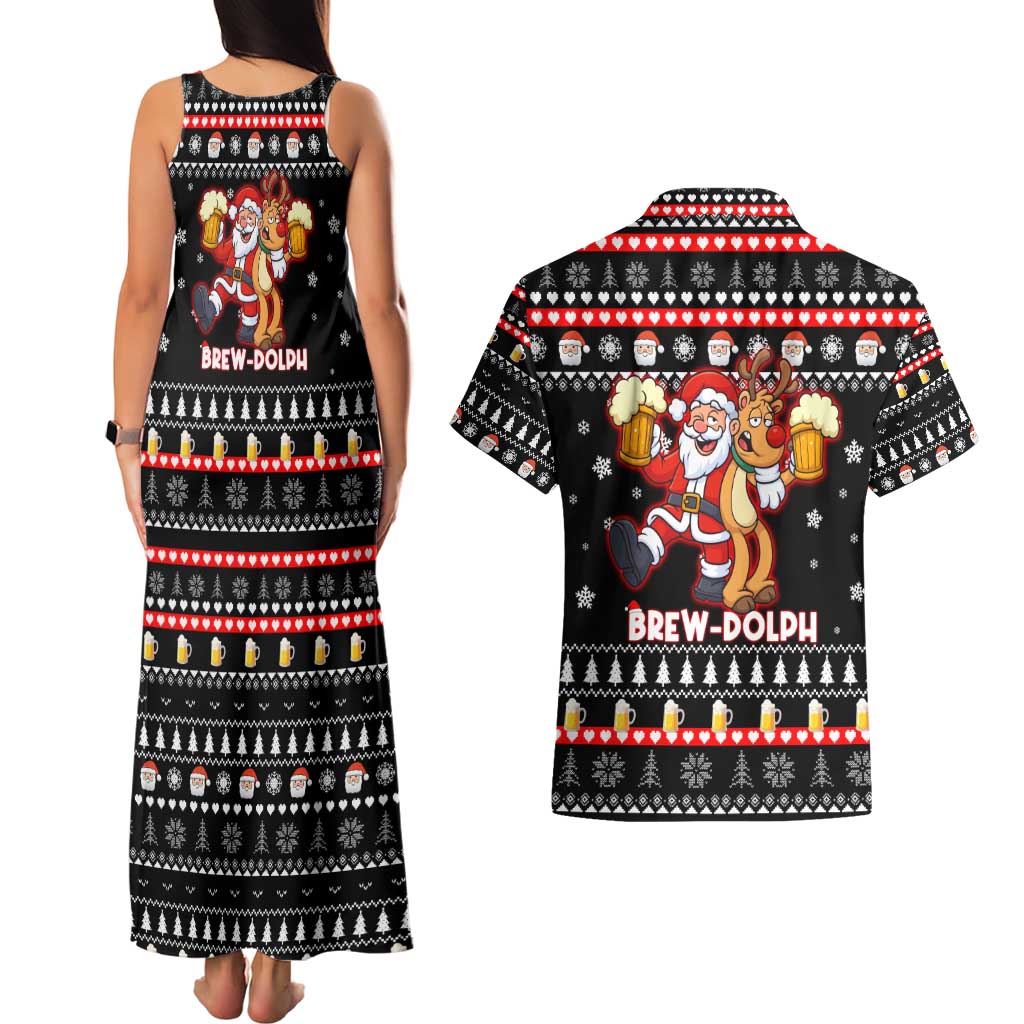 Christmas Brewdolph Reindeer Couples Matching Tank Maxi Dress and Hawaiian Shirt Xmas Holiday Patterns - Wonder Print Shop