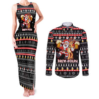Christmas Brewdolph Reindeer Couples Matching Tank Maxi Dress and Long Sleeve Button Shirt Xmas Holiday Patterns - Wonder Print Shop