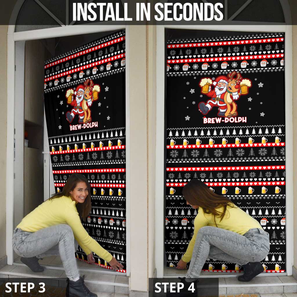 Christmas Brewdolph Reindeer Door Cover Xmas Holiday Patterns - Wonder Print Shop