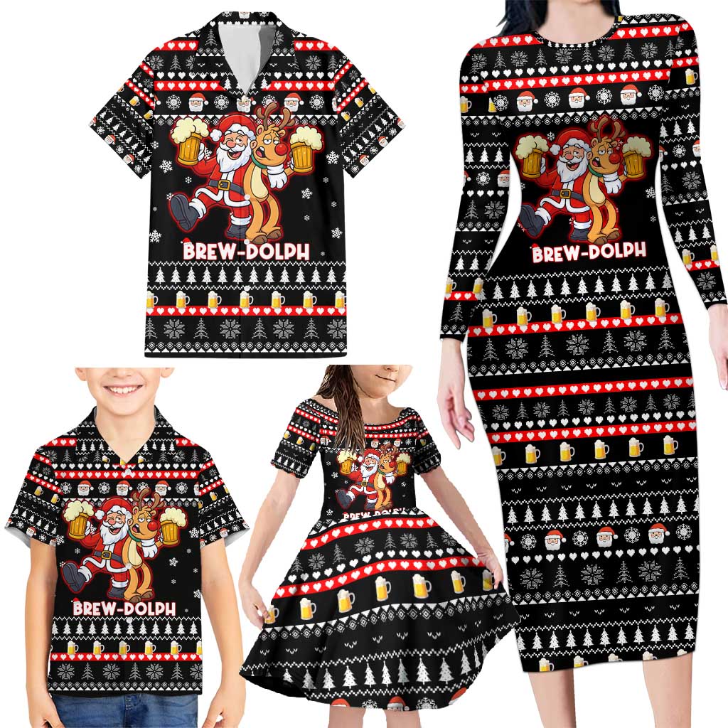 Christmas Brewdolph Reindeer Family Matching Long Sleeve Bodycon Dress and Hawaiian Shirt Xmas Holiday Patterns - Wonder Print Shop