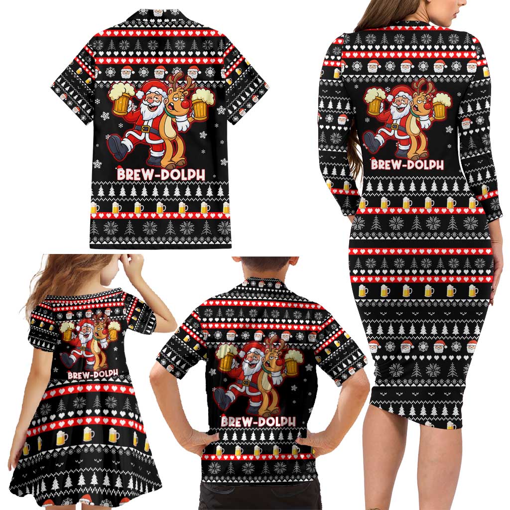Christmas Brewdolph Reindeer Family Matching Long Sleeve Bodycon Dress and Hawaiian Shirt Xmas Holiday Patterns - Wonder Print Shop