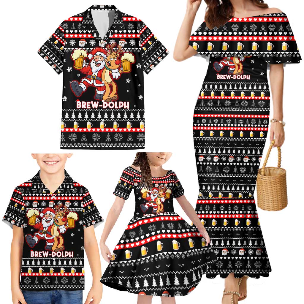Christmas Brewdolph Reindeer Family Matching Mermaid Dress and Hawaiian Shirt Xmas Holiday Patterns - Wonder Print Shop
