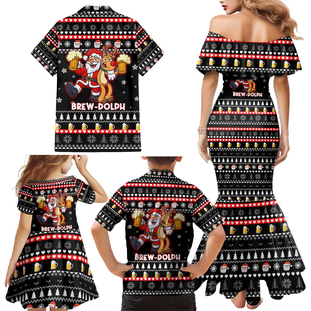 Christmas Brewdolph Reindeer Family Matching Mermaid Dress and Hawaiian Shirt Xmas Holiday Patterns - Wonder Print Shop