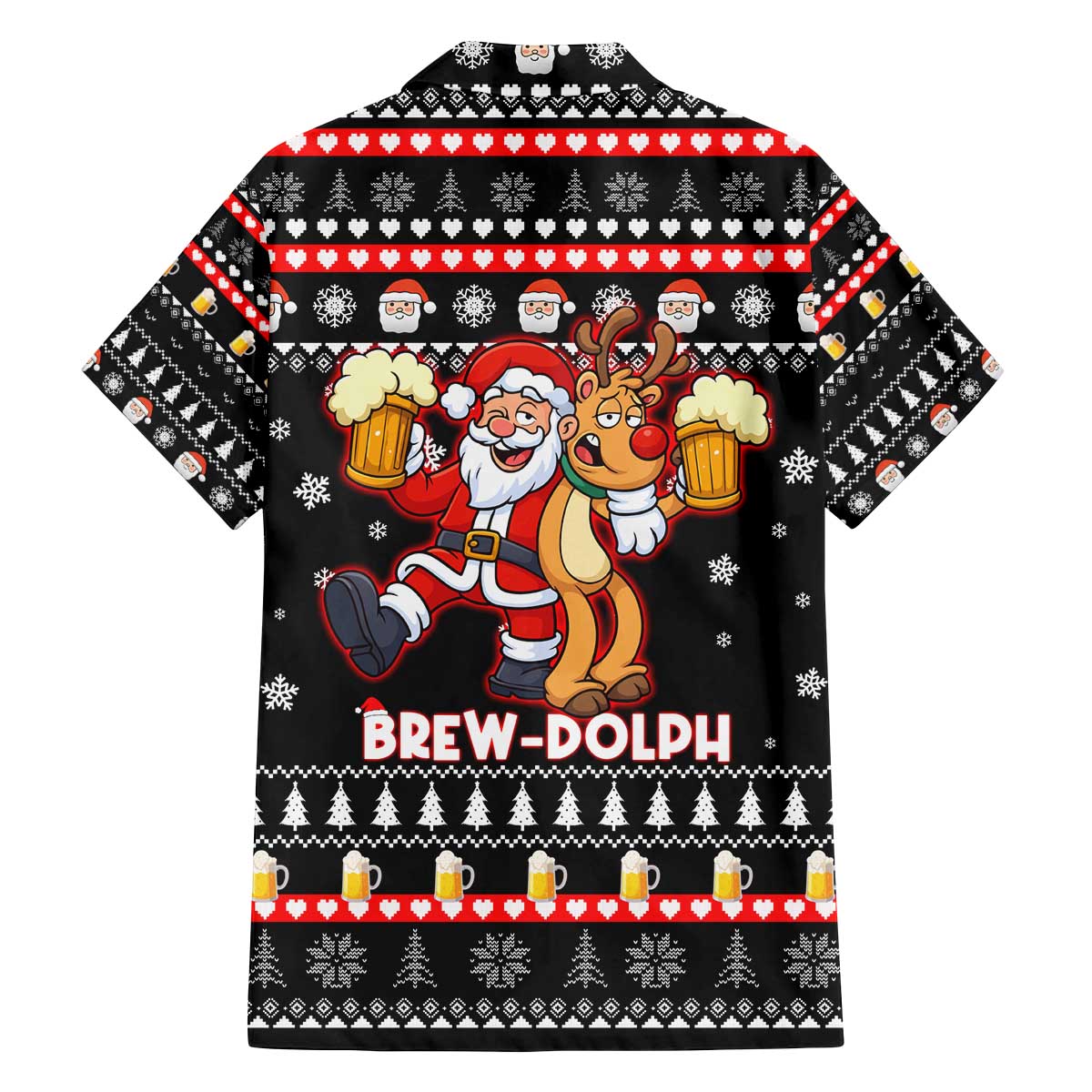 Christmas Brewdolph Reindeer Family Matching Off The Shoulder Long Sleeve Dress and Hawaiian Shirt Xmas Holiday Patterns - Wonder Print Shop