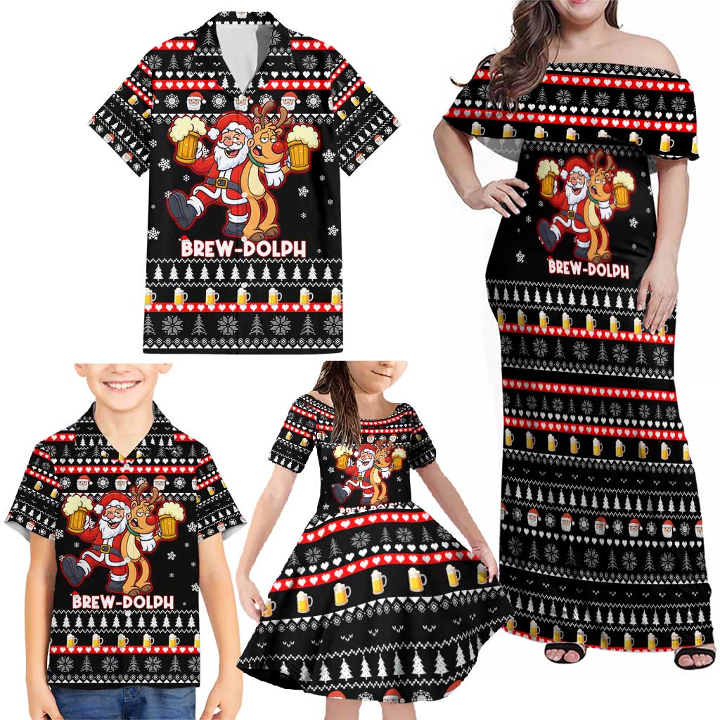 Christmas Brewdolph Reindeer Family Matching Off Shoulder Maxi Dress and Hawaiian Shirt Xmas Holiday Patterns - Wonder Print Shop