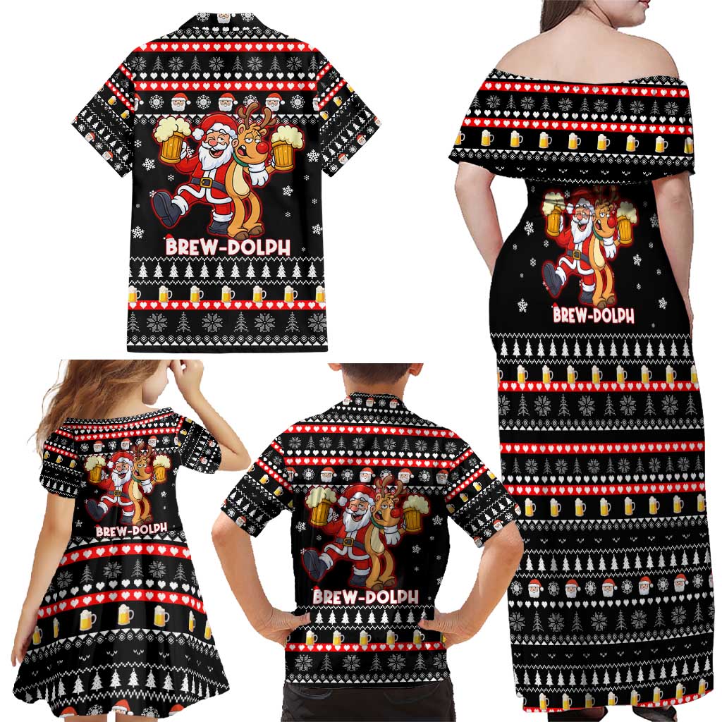 Christmas Brewdolph Reindeer Family Matching Off Shoulder Maxi Dress and Hawaiian Shirt Xmas Holiday Patterns - Wonder Print Shop