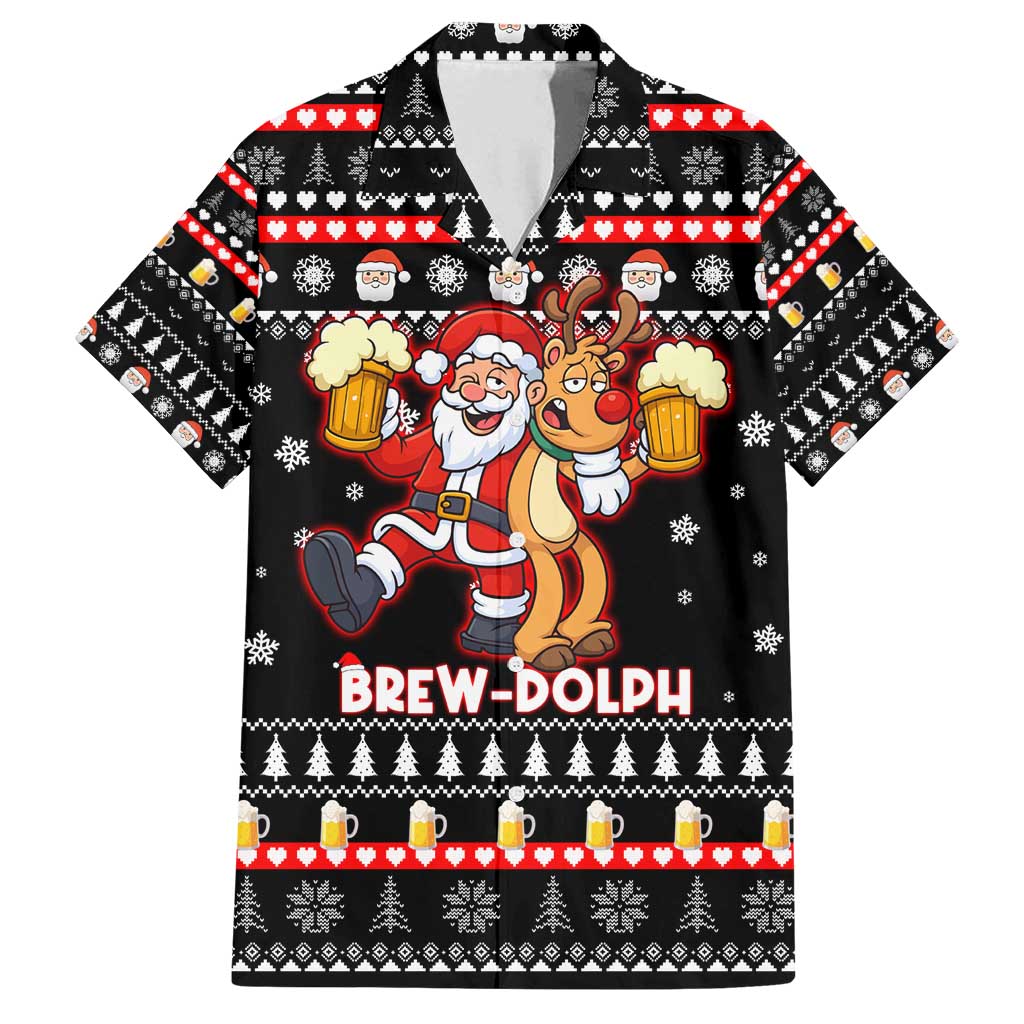 Christmas Brewdolph Reindeer Family Matching Off Shoulder Maxi Dress and Hawaiian Shirt Xmas Holiday Patterns - Wonder Print Shop