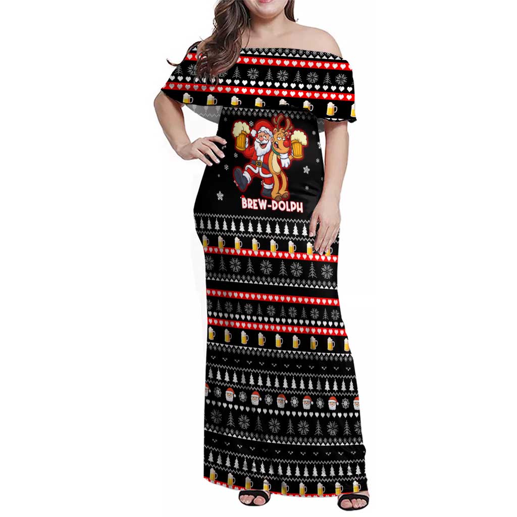 Christmas Brewdolph Reindeer Family Matching Off Shoulder Maxi Dress and Hawaiian Shirt Xmas Holiday Patterns - Wonder Print Shop