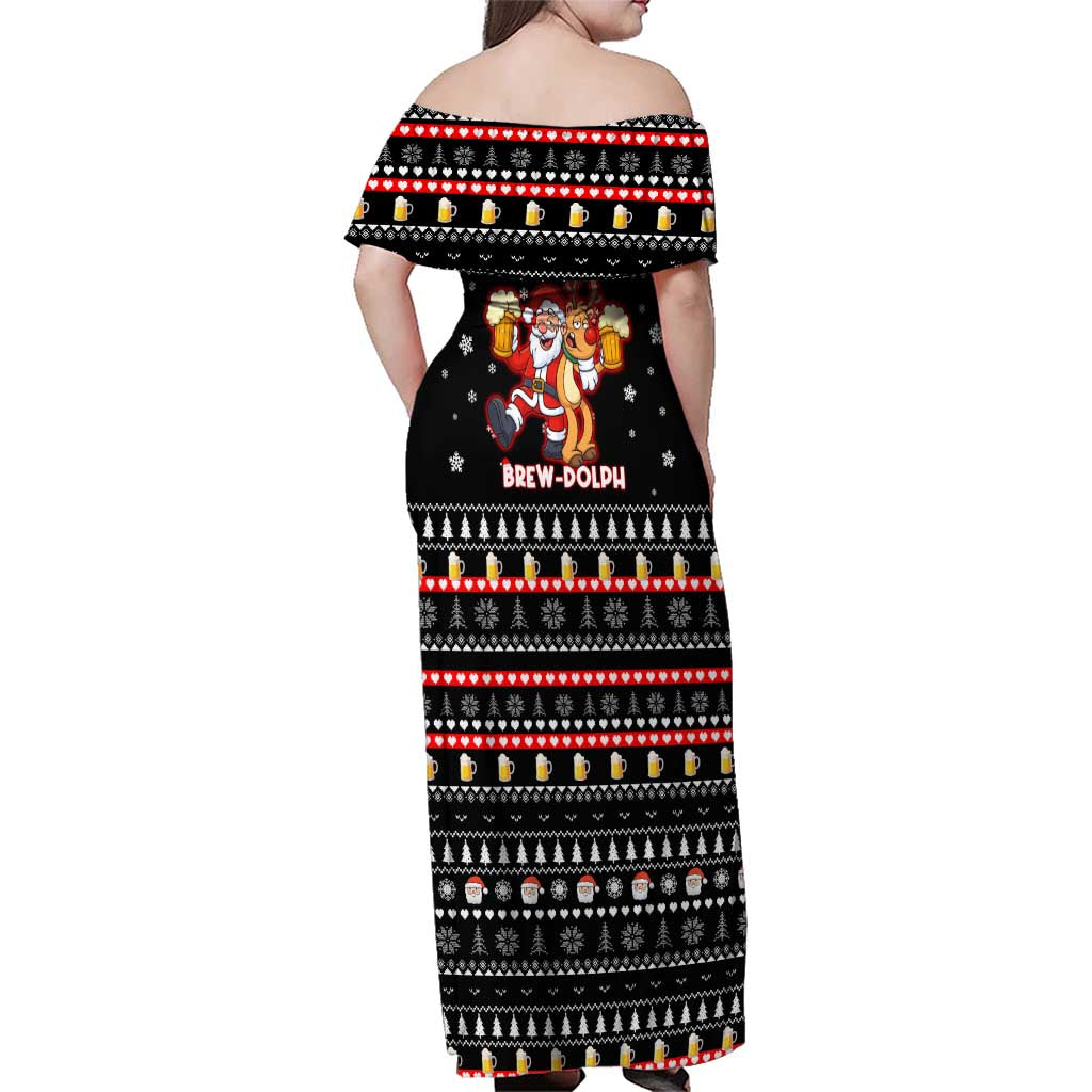 Christmas Brewdolph Reindeer Family Matching Off Shoulder Maxi Dress and Hawaiian Shirt Xmas Holiday Patterns - Wonder Print Shop