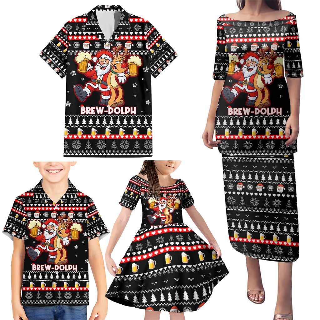 Christmas Brewdolph Reindeer Family Matching Puletasi and Hawaiian Shirt Xmas Holiday Patterns - Wonder Print Shop