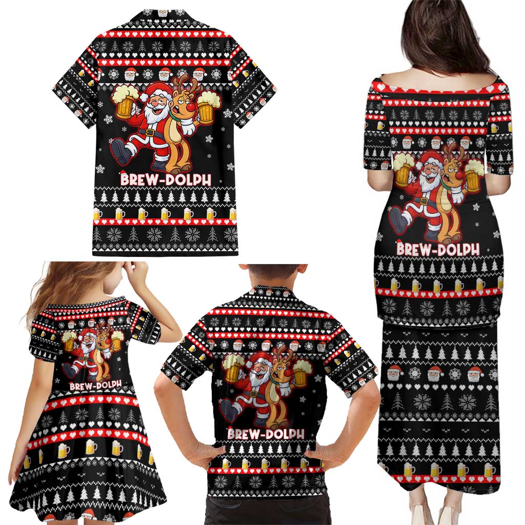 Christmas Brewdolph Reindeer Family Matching Puletasi and Hawaiian Shirt Xmas Holiday Patterns - Wonder Print Shop