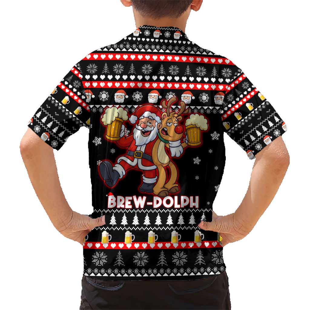 Christmas Brewdolph Reindeer Family Matching Short Sleeve Bodycon Dress and Hawaiian Shirt Xmas Holiday Patterns - Wonder Print Shop