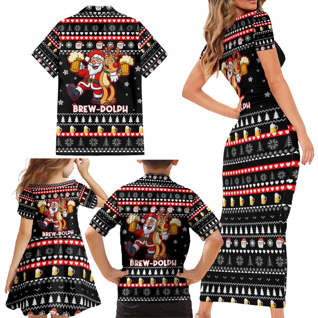 Christmas Brewdolph Reindeer Family Matching Short Sleeve Bodycon Dress and Hawaiian Shirt Xmas Holiday Patterns - Wonder Print Shop