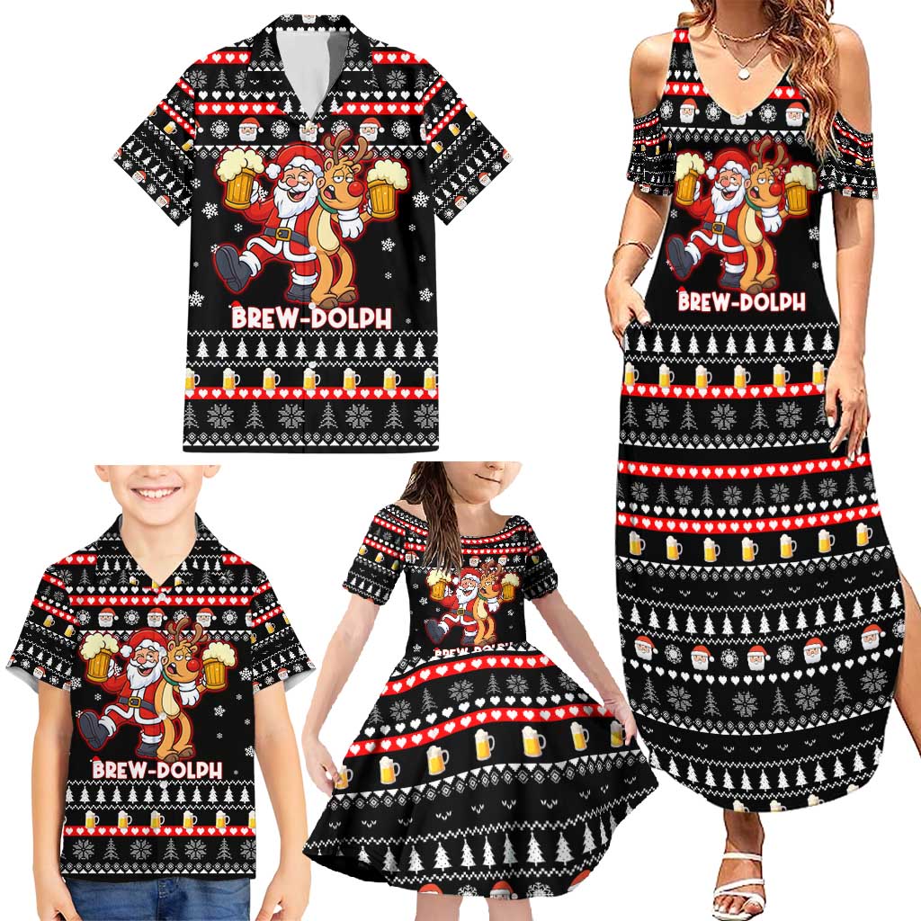 Christmas Brewdolph Reindeer Family Matching Summer Maxi Dress and Hawaiian Shirt Xmas Holiday Patterns - Wonder Print Shop
