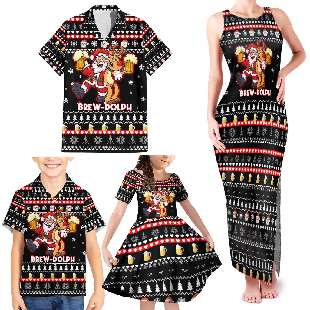 Christmas Brewdolph Reindeer Family Matching Tank Maxi Dress and Hawaiian Shirt Xmas Holiday Patterns - Wonder Print Shop