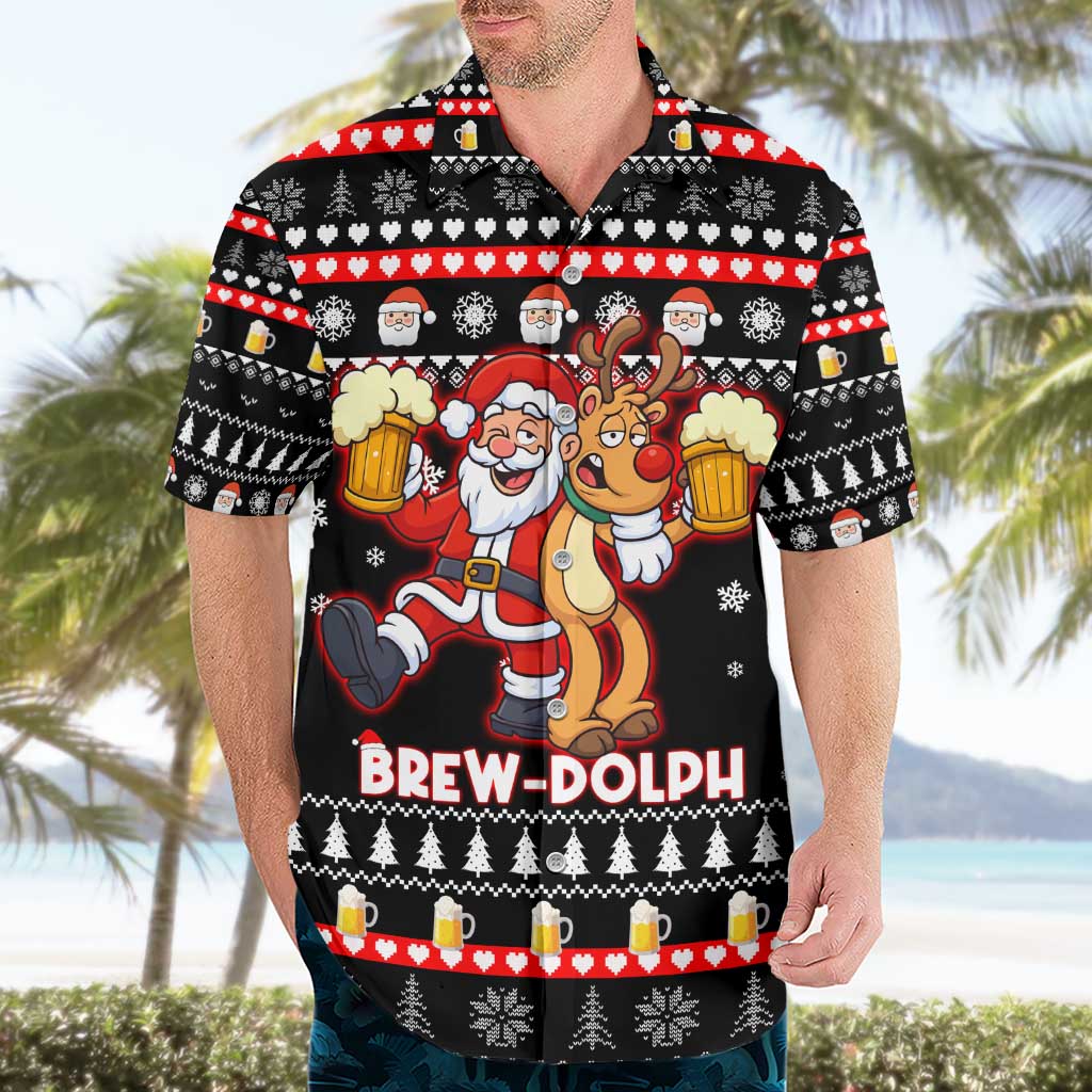Christmas Brewdolph Reindeer Hawaiian Shirt Xmas Holiday Patterns - Wonder Print Shop