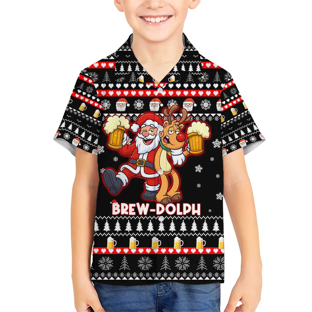 Christmas Brewdolph Reindeer Hawaiian Shirt Xmas Holiday Patterns - Wonder Print Shop