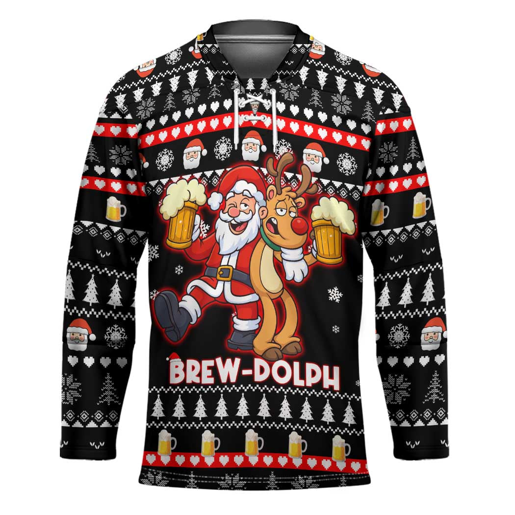 Christmas Brewdolph Reindeer Hockey Jersey Xmas Holiday Patterns - Wonder Print Shop