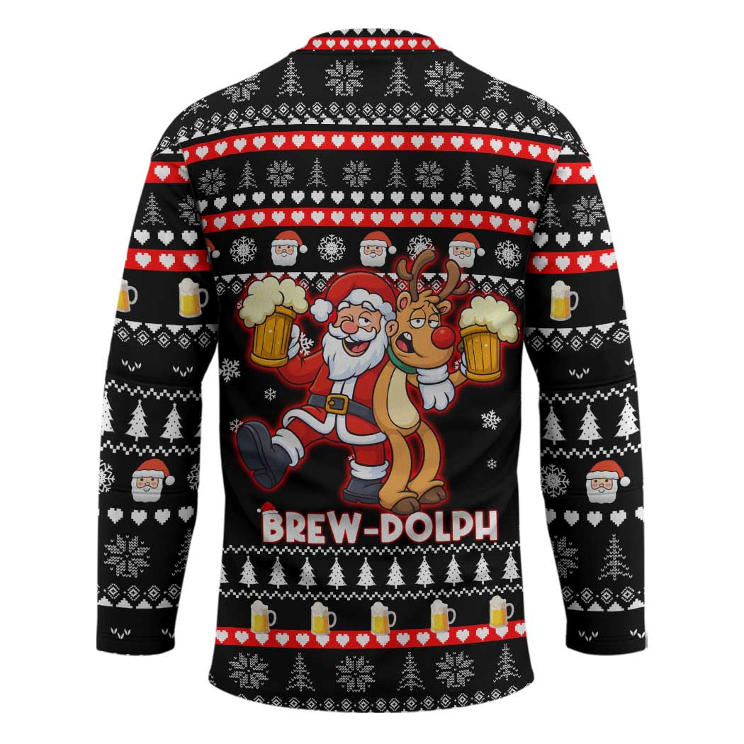 Christmas Brewdolph Reindeer Hockey Jersey Xmas Holiday Patterns - Wonder Print Shop