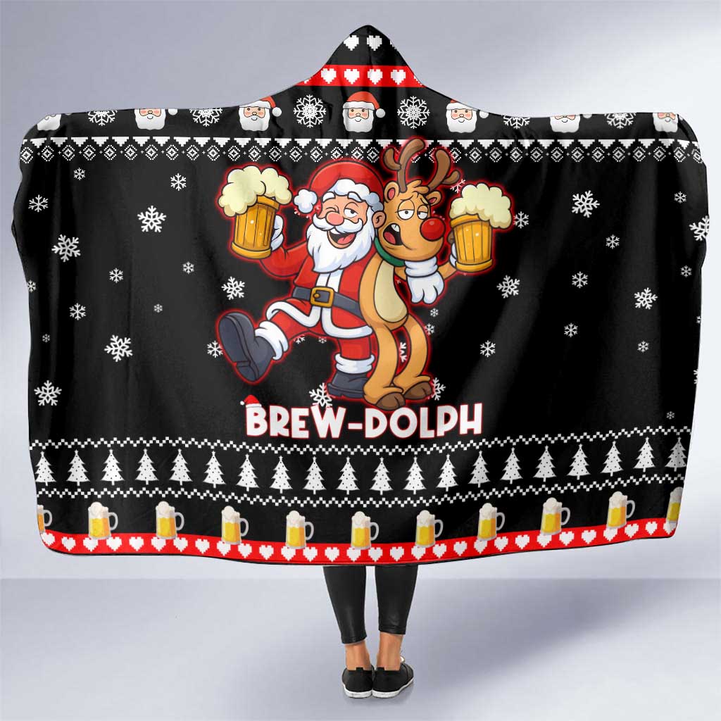 Christmas Brewdolph Reindeer Hooded Blanket Xmas Holiday Patterns - Wonder Print Shop