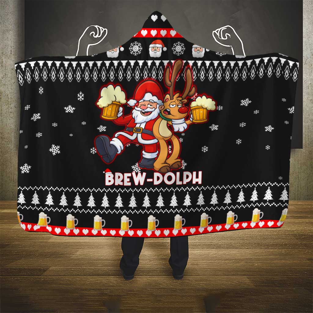 Christmas Brewdolph Reindeer Hooded Blanket Xmas Holiday Patterns - Wonder Print Shop