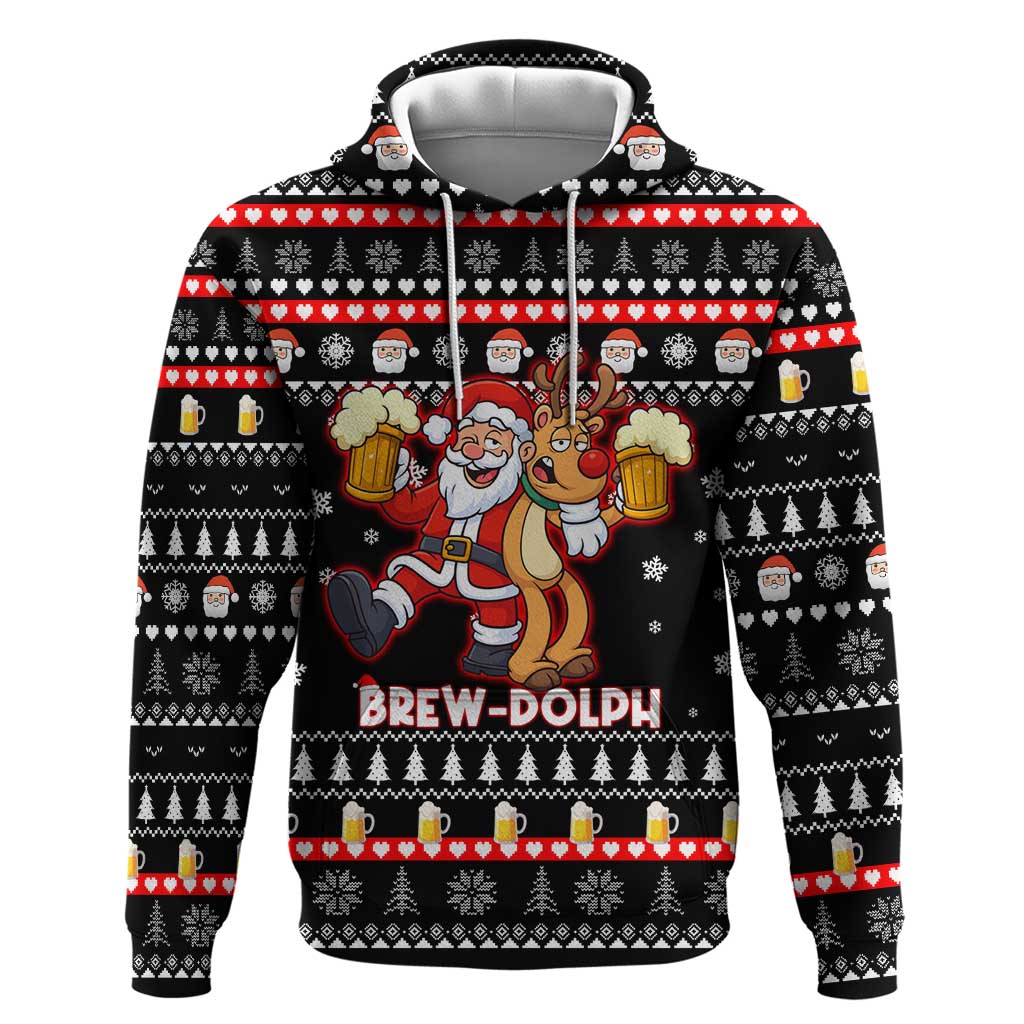 Christmas Brewdolph Reindeer Hoodie Xmas Holiday Patterns - Wonder Print Shop