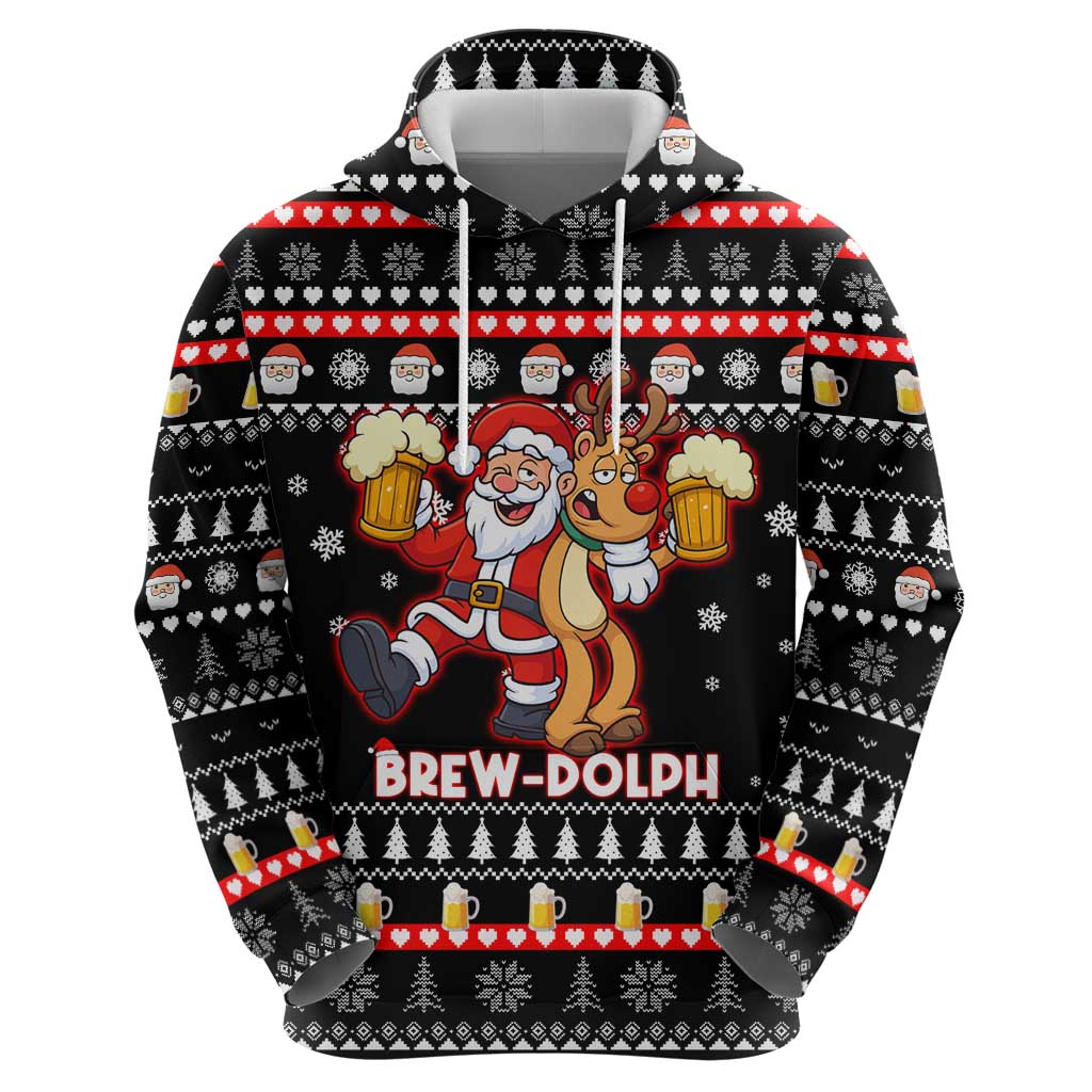 Christmas Brewdolph Reindeer Hoodie Xmas Holiday Patterns - Wonder Print Shop