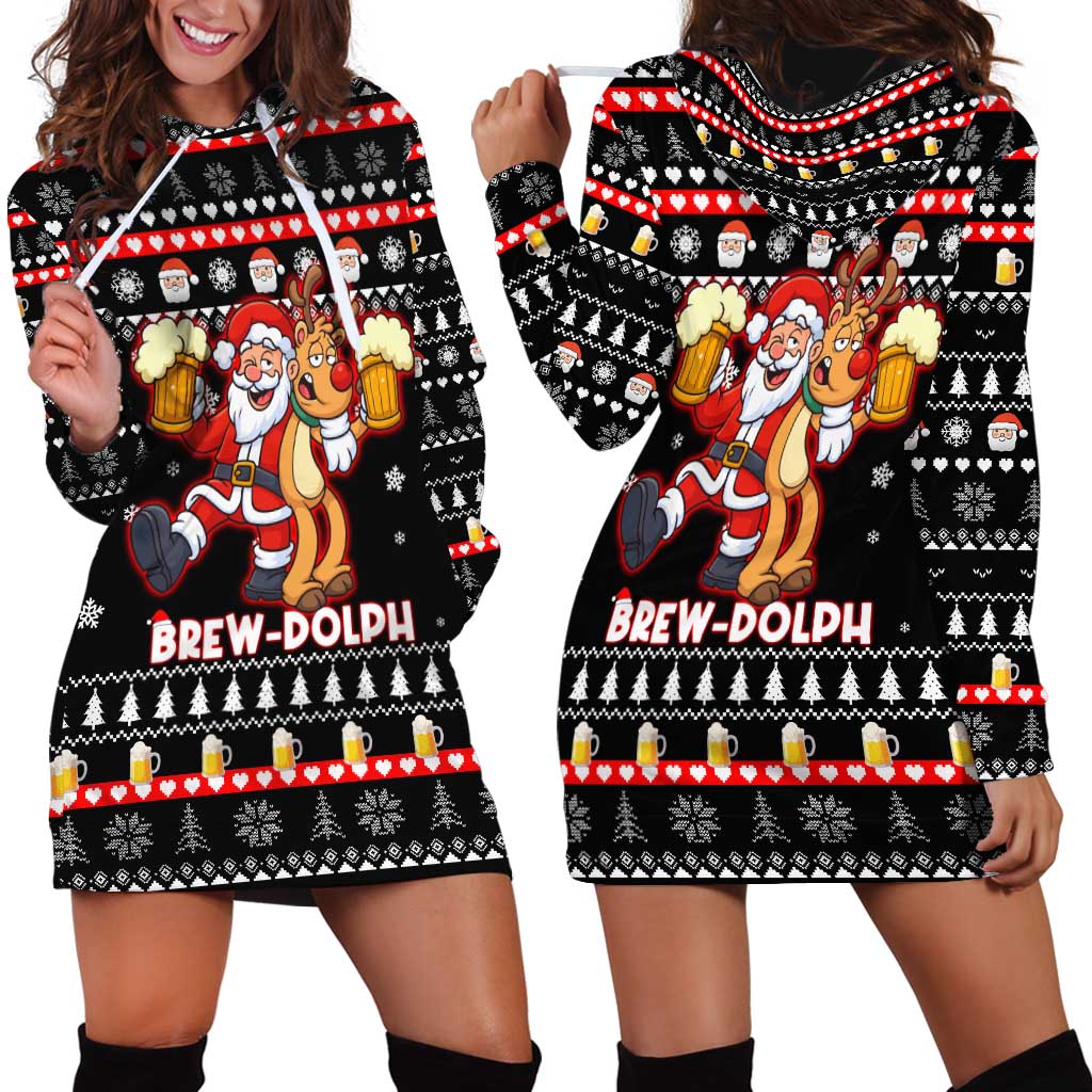 Christmas Brewdolph Reindeer Hoodie Dress Xmas Holiday Patterns - Wonder Print Shop