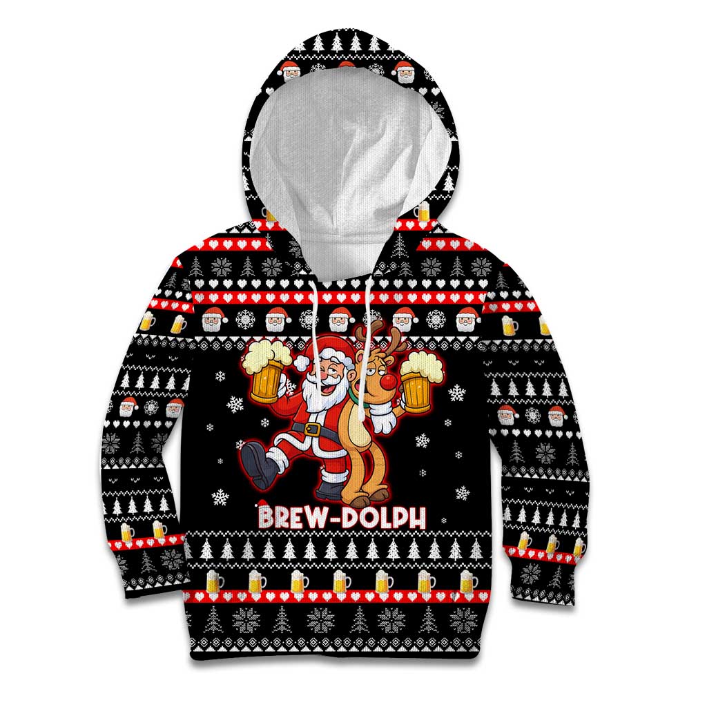 Christmas Brewdolph Reindeer Kid Hoodie Xmas Holiday Patterns - Wonder Print Shop