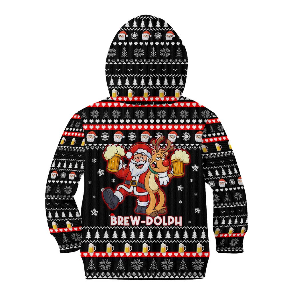 Christmas Brewdolph Reindeer Kid Hoodie Xmas Holiday Patterns - Wonder Print Shop